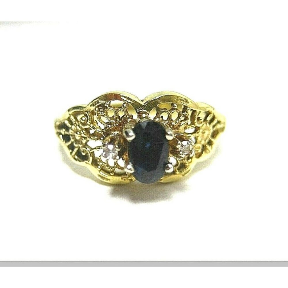 14K Yellow Gold Ring with Sapphire Diamonds Super Small Ring Size 3.5